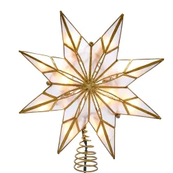 KSA Stars-9.25" Lighted Gold Glittered Star Christmas Tree Topper, Clear Lights
