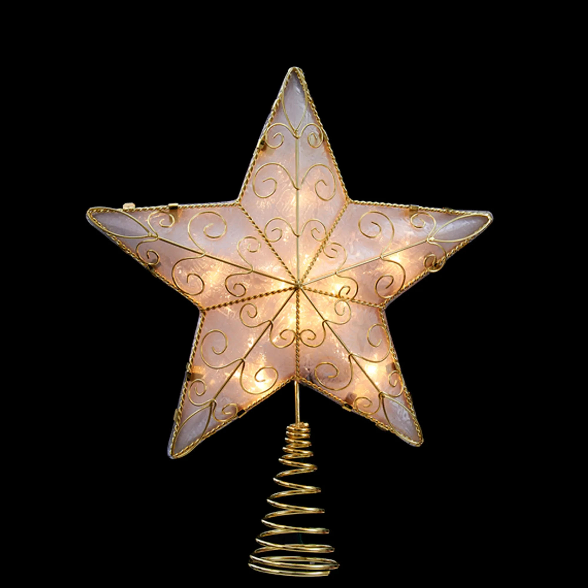 KSA Stars-8.5" Lighted Gold Reflector Star Christmas Tree Topper - Clear Lights