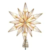 KSA Stars-10.25" Lighted Gold Star With Center Gem Christmas Tree Topper, Clear Lights
