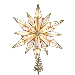 KSA Stars-10.25" Lighted Gold Star With Center Gem Christmas Tree Topper, Clear Lights
