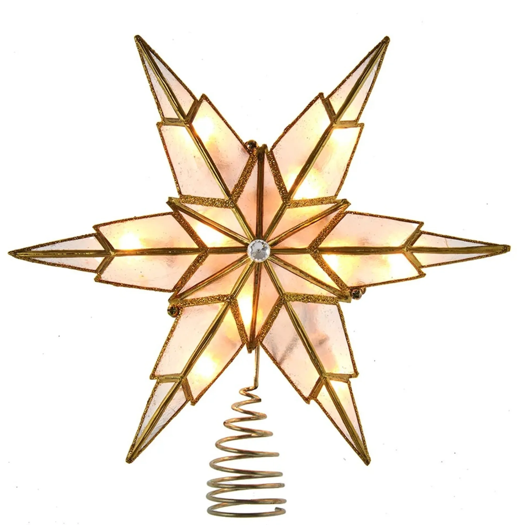 KSA Stars-9.5" Lighted Gold Star With Glittered Christmas Tree Topper, Warm White Lights