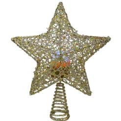 Northlight Stars-13" Lighted Gold Star With Rotating Projector Christmas Tree Topper - Multicolor Led Lights