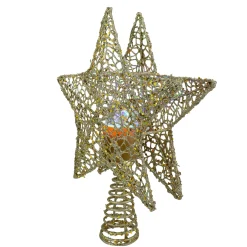 Northlight Stars-13" Lighted Gold Star With Rotating Projector Christmas Tree Topper - Multicolor Led Lights