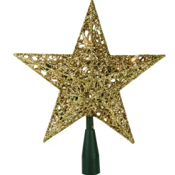KSA Stars-9" Lighted Gold Wire Star Christmas Tree Topper - Clear Lights