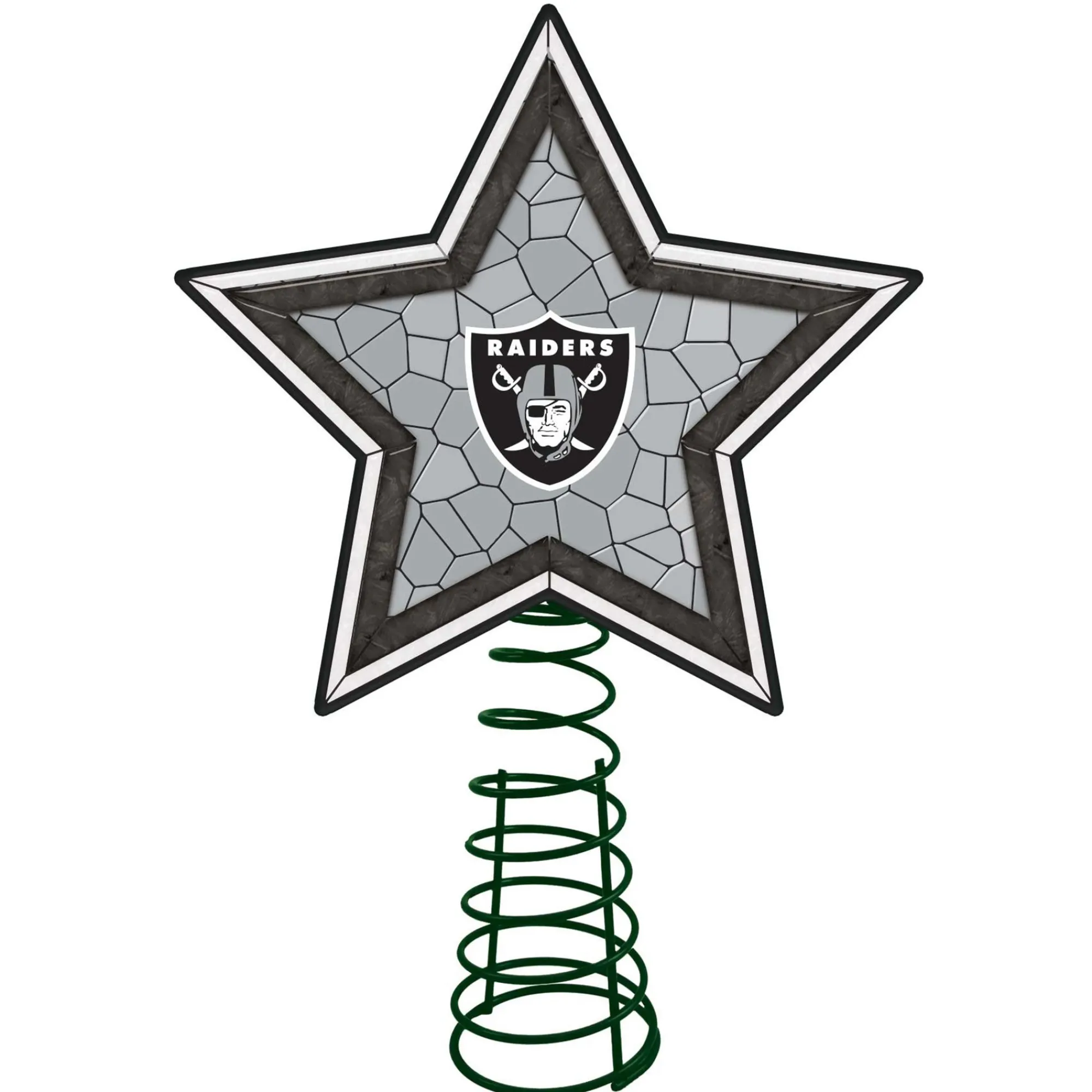 The Memory Company Stars-10" Lighted Gray And Black Star Nfl Oakland Raiders Mosaic Christmas Tree Topper