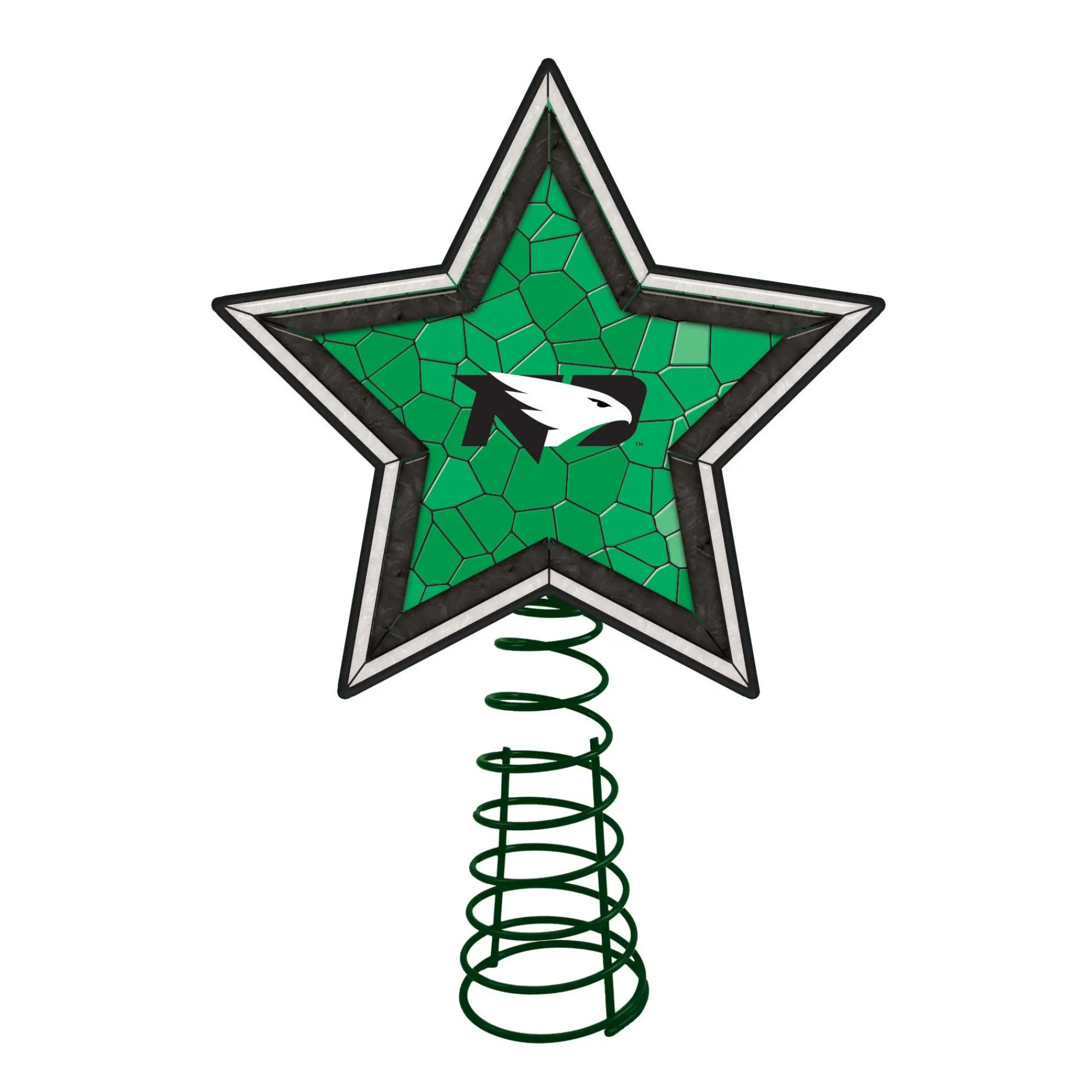 The Memory Company Stars-10" Lighted Green And Black Star Ncaa North Dakota Fighting Hawks Christmas Tree Topper