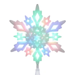 KSA Stars-11.25" Lighted Green And Blue Snowflakes Christmas Tree Topper, White Lights