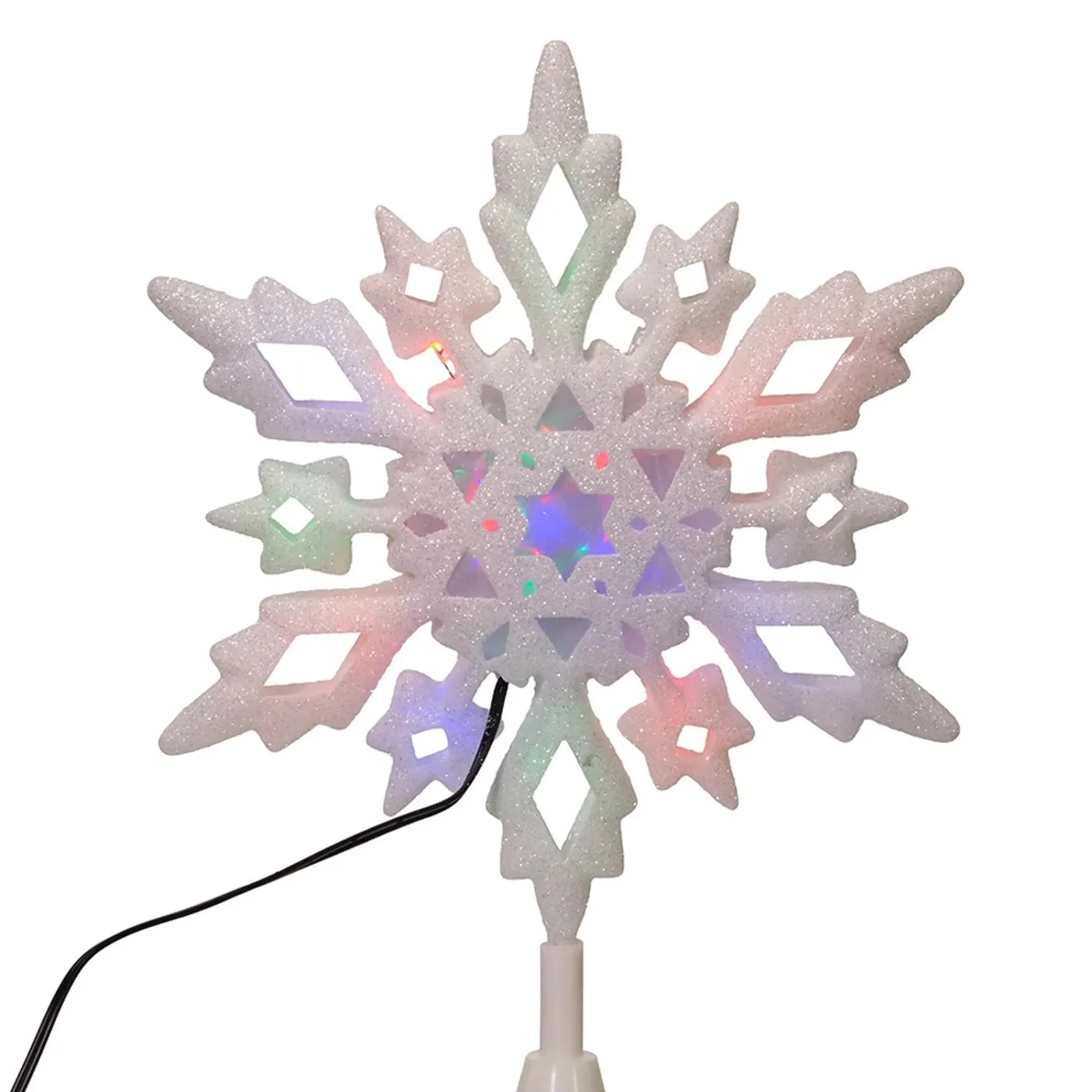 KSA Stars-11.25" Lighted Green And Blue Snowflakes Christmas Tree Topper, White Lights