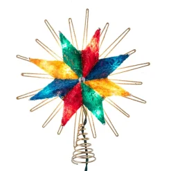 KSA Stars-9.75" Lighted Green And Gold Star Christmas Tree Topper, Clear Lights