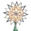 KSA Stars-9.5 Lighted Green And Silver Glittered Star Christmas Tree Topper, White Lights