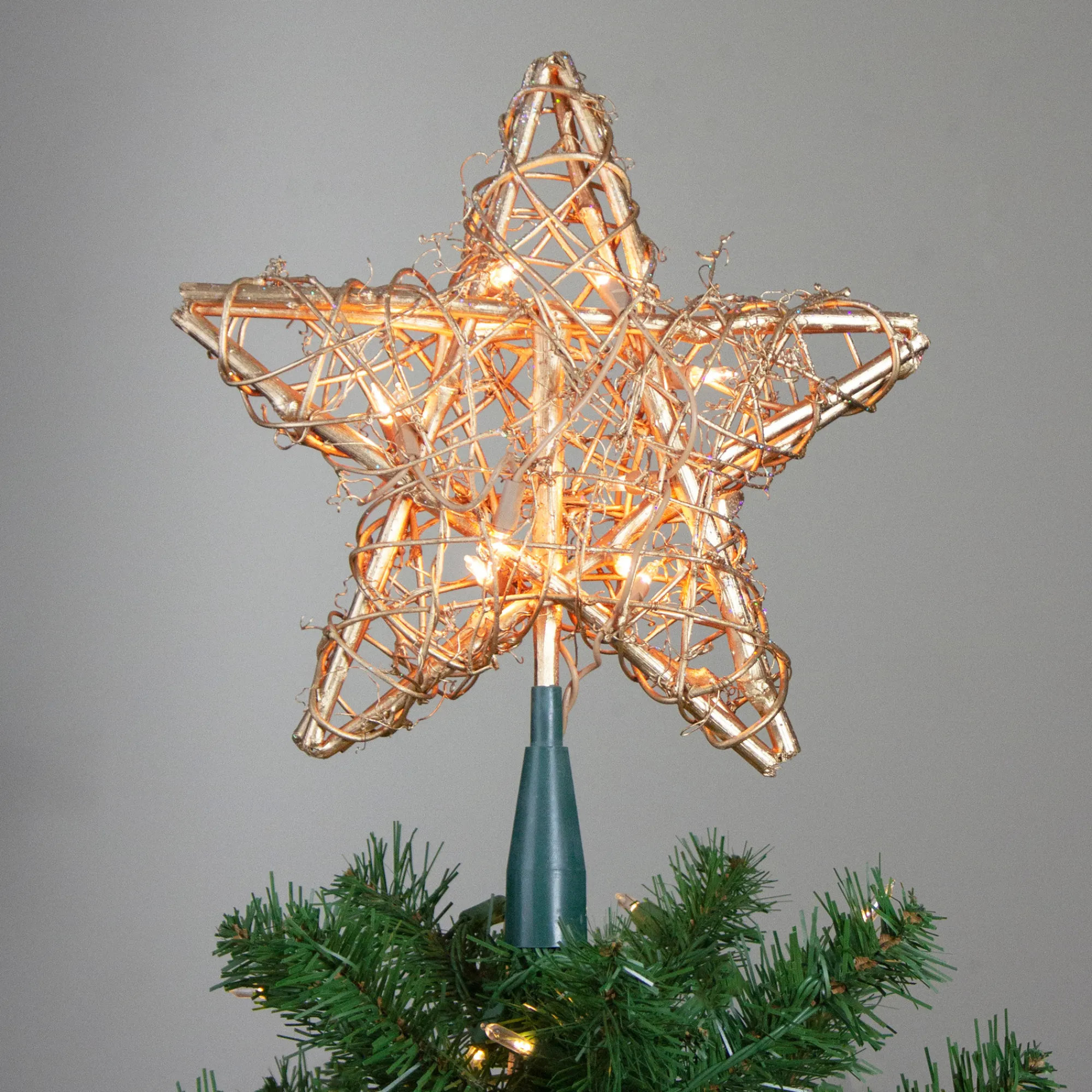 Kurt Adler Stars-13" Lighted Indoor Gold Rattan Star Christmas Tree Topper