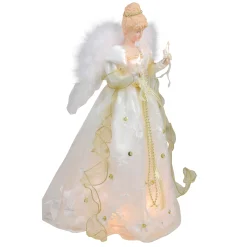 Kurt Adler Angels-16" Lighted Ivory And Gold Angel Christmas Tree Topper - Clear Lights
