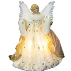 KSA Angels-14" Lighted Ivory And Gold Fiber Optic Animated Angel Christmas Tree Topper