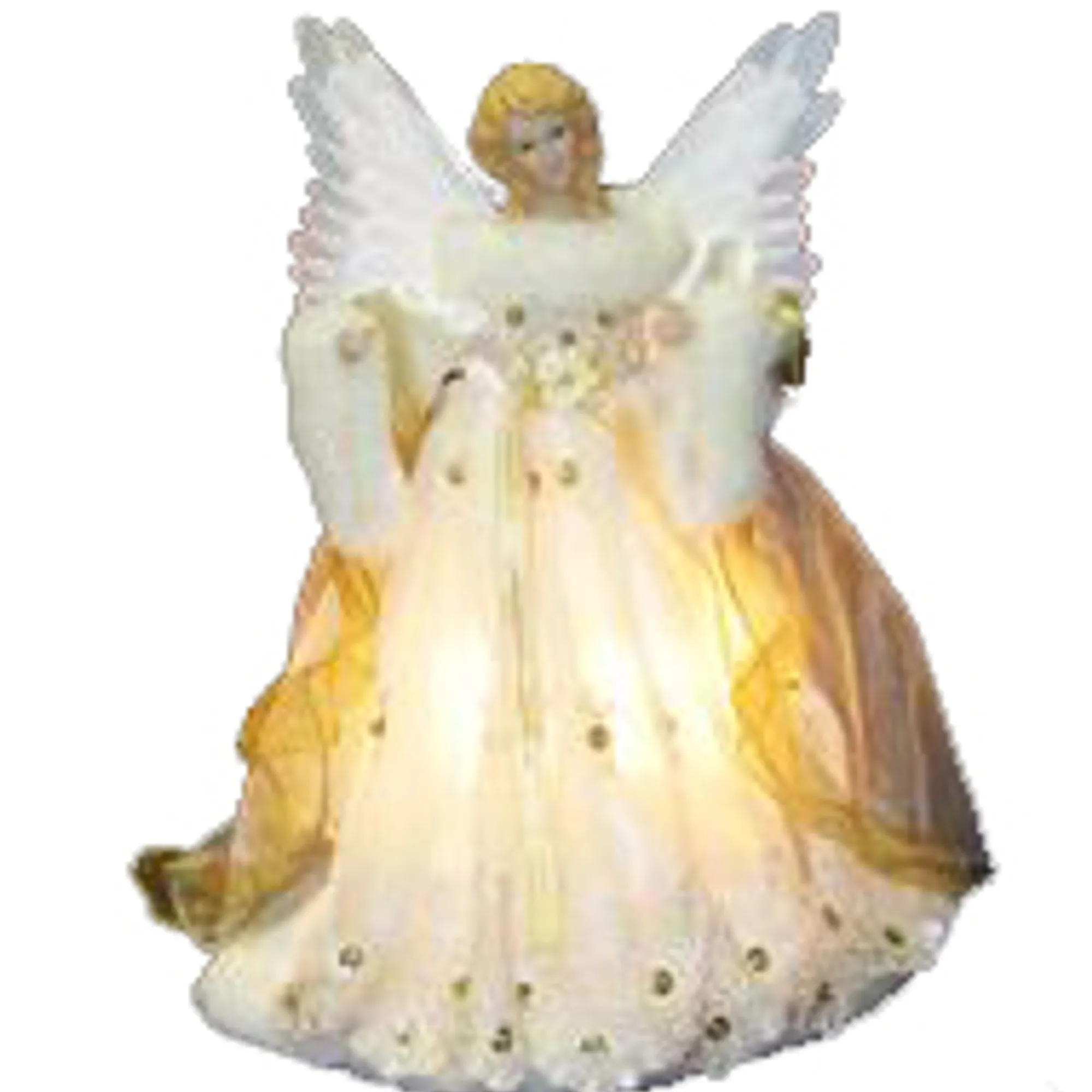 KSA Angels-14" Lighted Ivory And Gold Fiber Optic Animated Angel Christmas Tree Topper