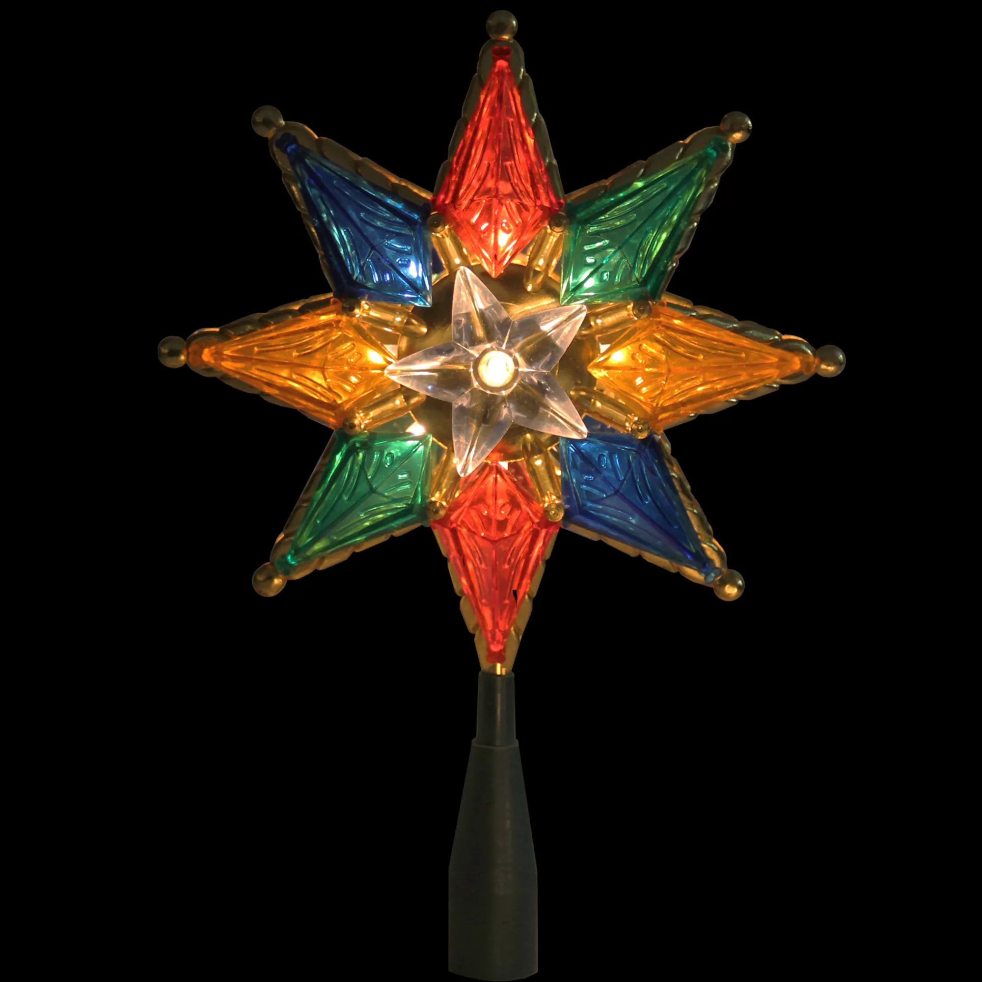 Northlight Stars-8" Lighted Multi Color 8-Point Star Christmas Tree Topper - Clear Lights