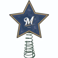 The Memory Company Stars-10" Lighted Navy Blue And White Mosaic Style Star Mlb Milwaukee Brewers Christmas Tree Topper