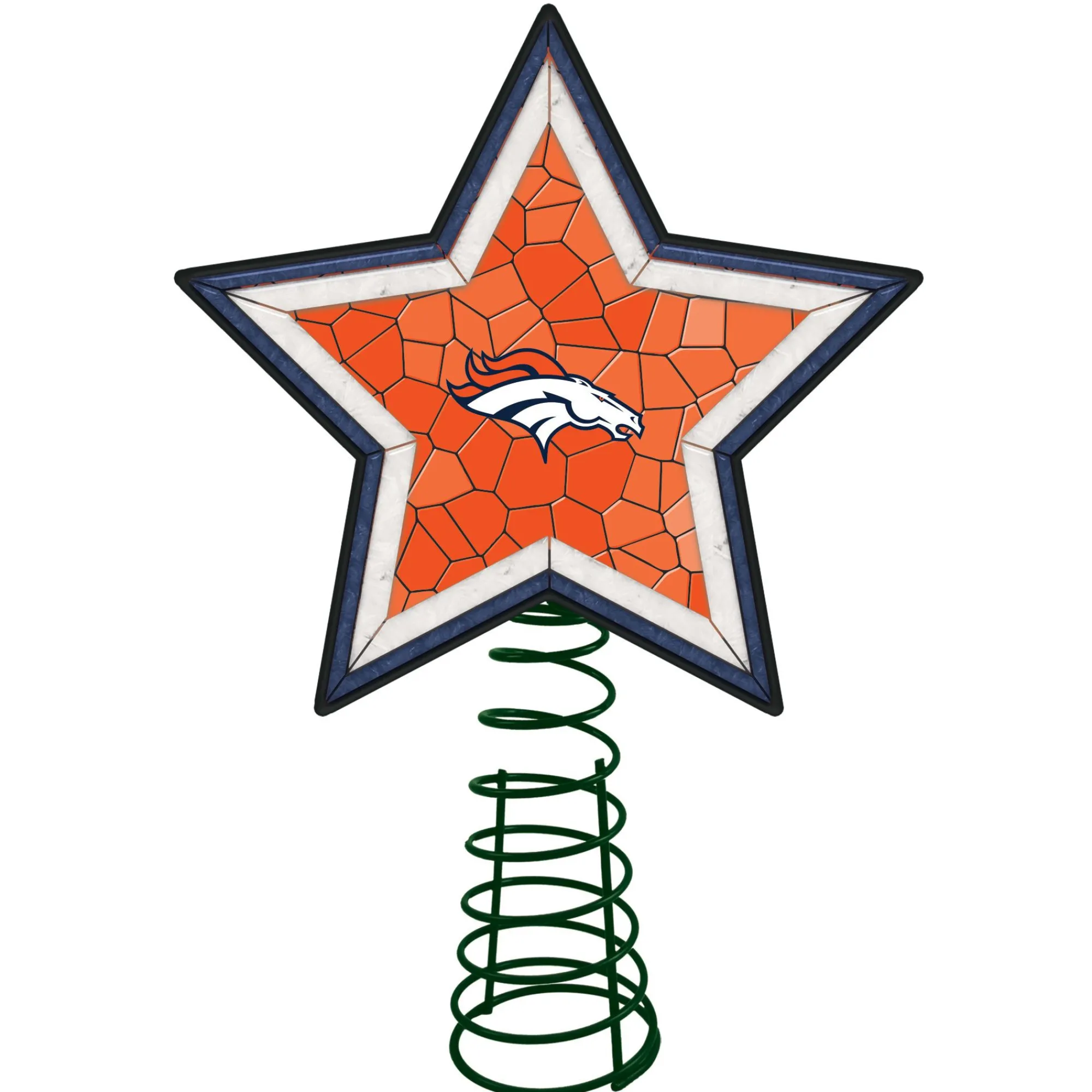The Memory Company Stars-10" Lighted Orange And Blue Mosaic Style Star Nfl Denver Broncos Christmas Tree Topper - 33818365