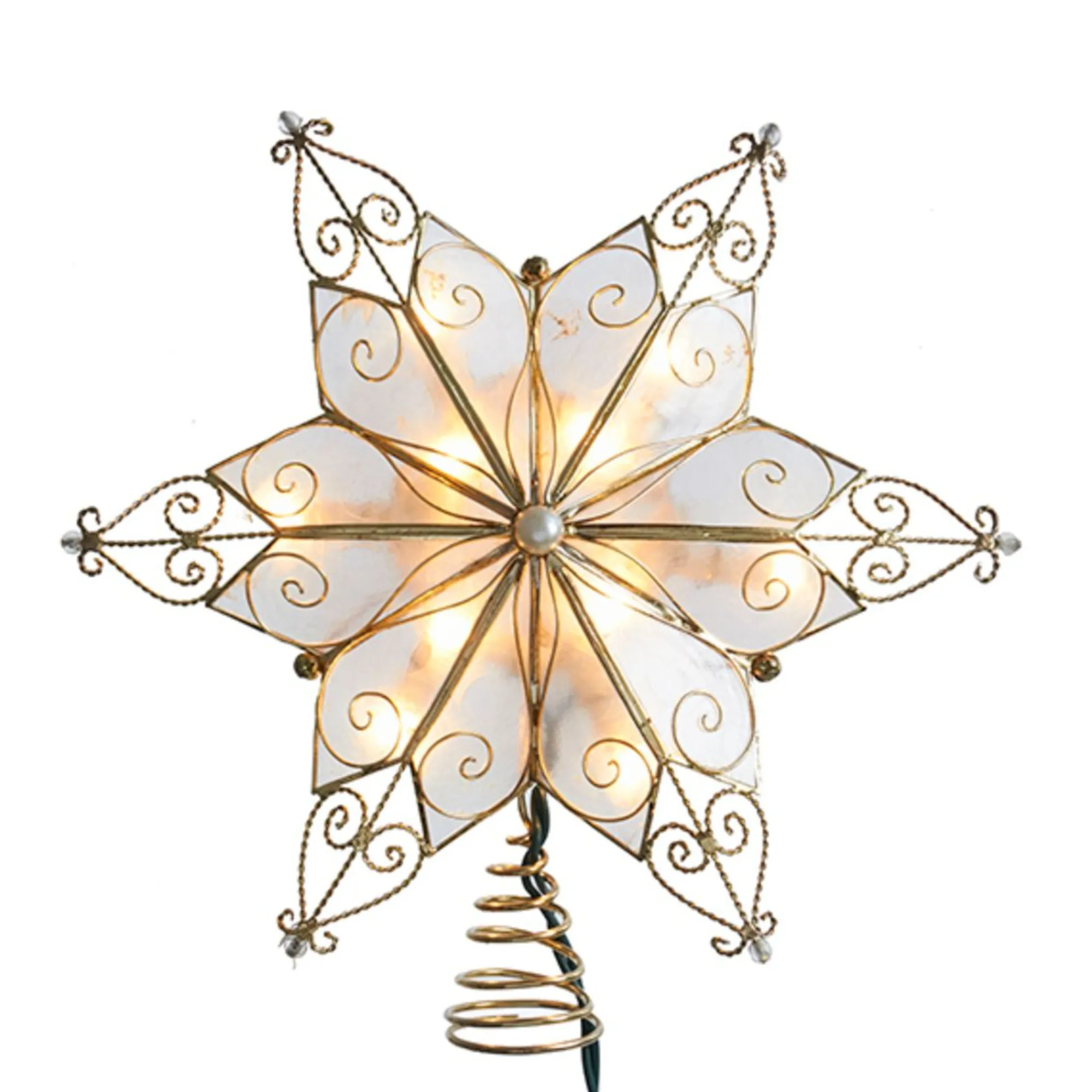 CC Christmas Decor Stars-9.06" Lighted 6-Point Star Shaped Christmas Tree Topper With Twisted Scroll Tips - Clear Lights
