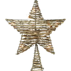 Northlight Stars-11" Lighted Rattan Twigs Star Christmas Tree Topper- Clear Lights, White Wire