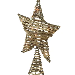 Northlight Stars-11" Lighted Rattan Twigs Star Christmas Tree Topper- Clear Lights, White Wire