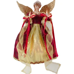 Northlight Angels-13.5" Lighted Red And Gold Angel With Wings Christmas Tree Topper - Clear Lights