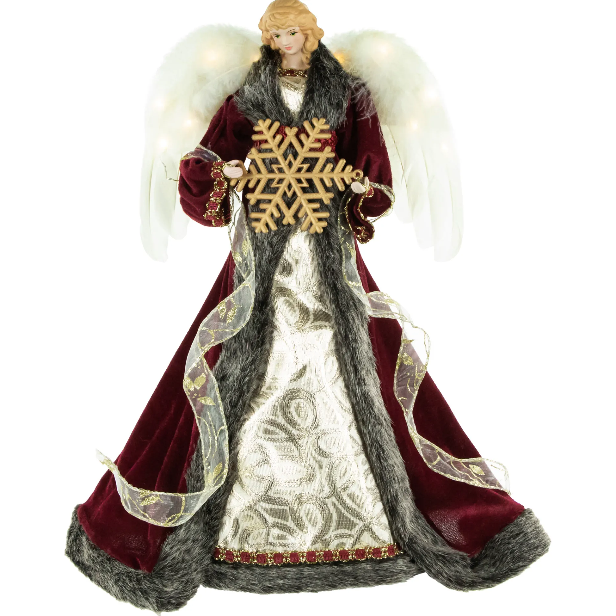Northlight Angels-18" Lighted Red And Gold Angel In A Dress Christmas Tree Topper - Warm White Lights