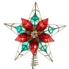 KSA Stars-13" Lighted Red And Gold Poinsettia Star Christmas Tree Topper, Multicolor Lights