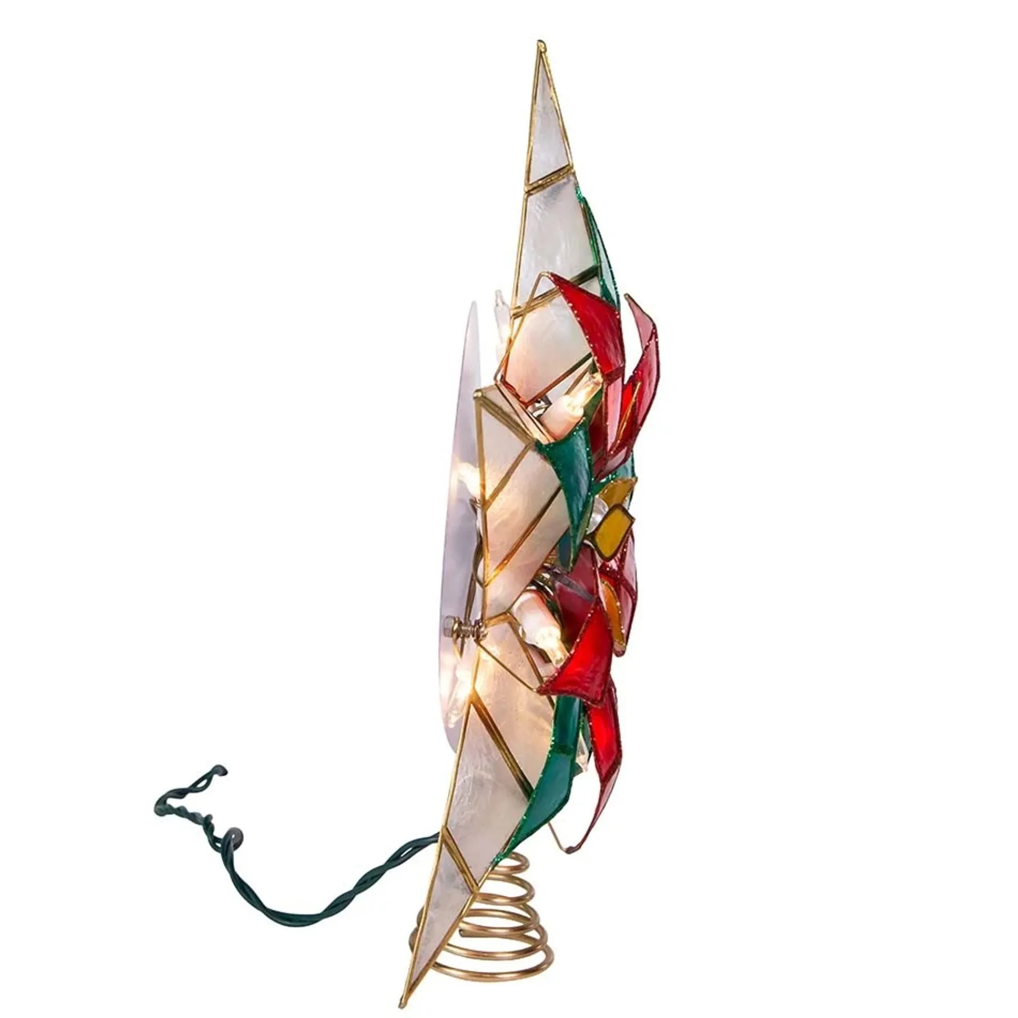 KSA Stars-13" Lighted Red And Gold Poinsettia Star Christmas Tree Topper, Multicolor Lights