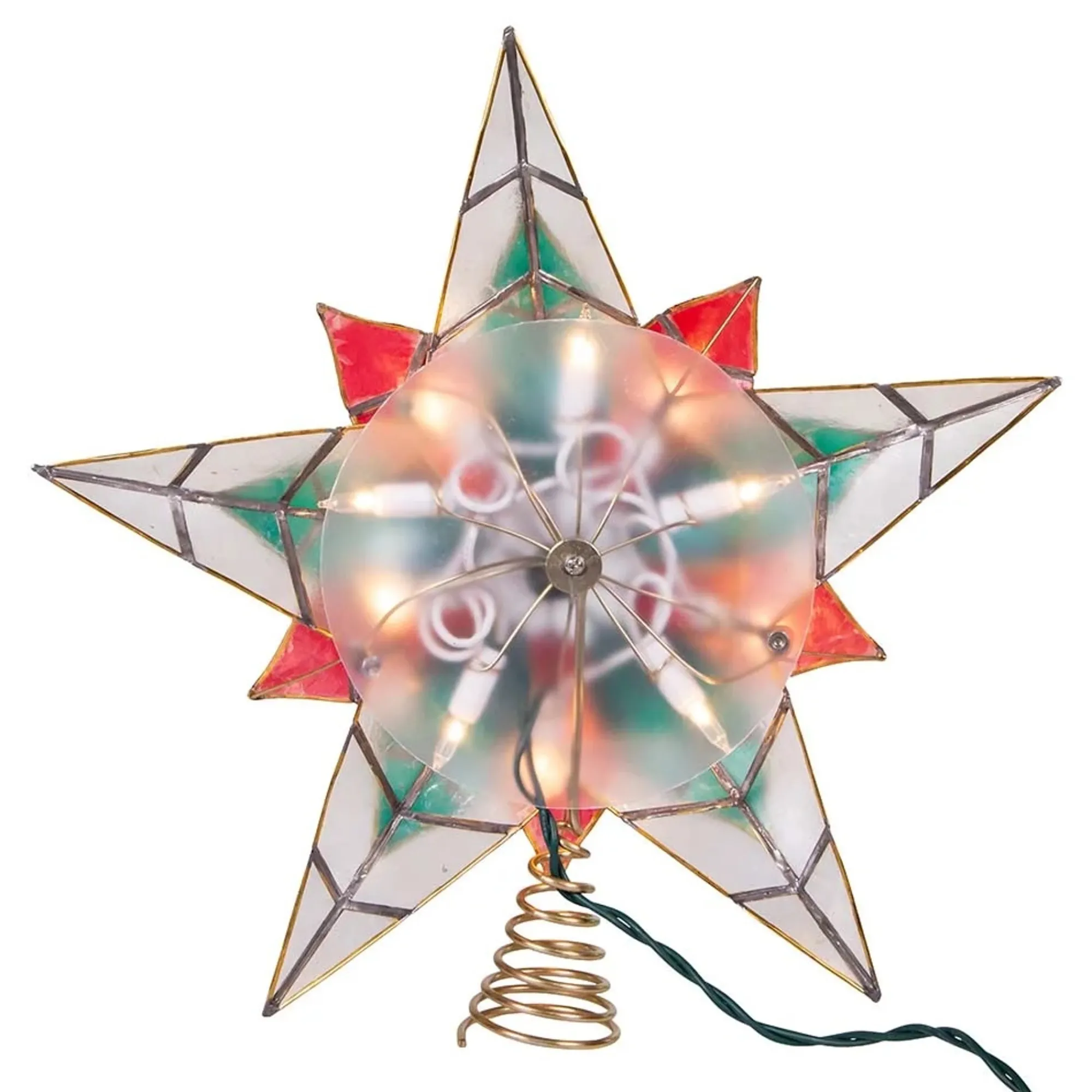 KSA Stars-13" Lighted Red And Gold Poinsettia Star Christmas Tree Topper, Multicolor Lights