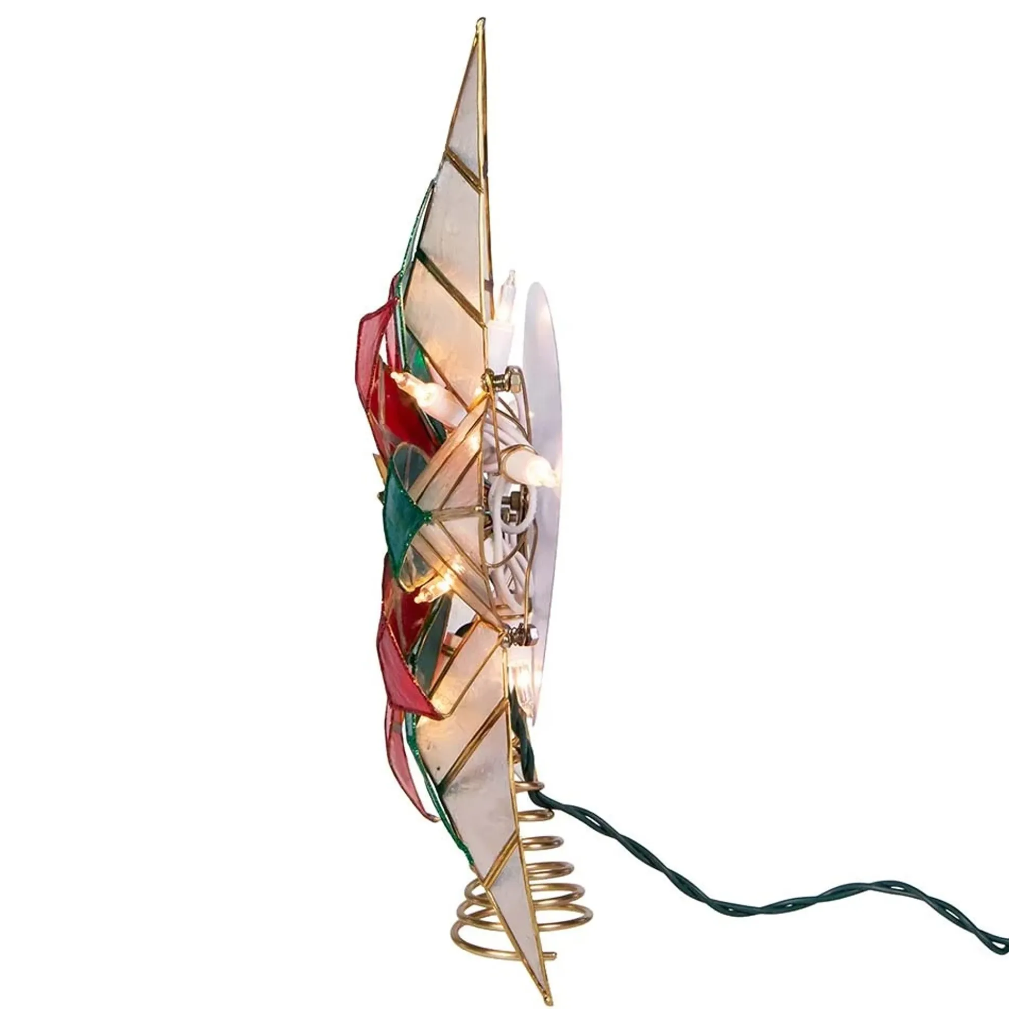 KSA Stars-13" Lighted Red And Gold Poinsettia Star Christmas Tree Topper, Multicolor Lights