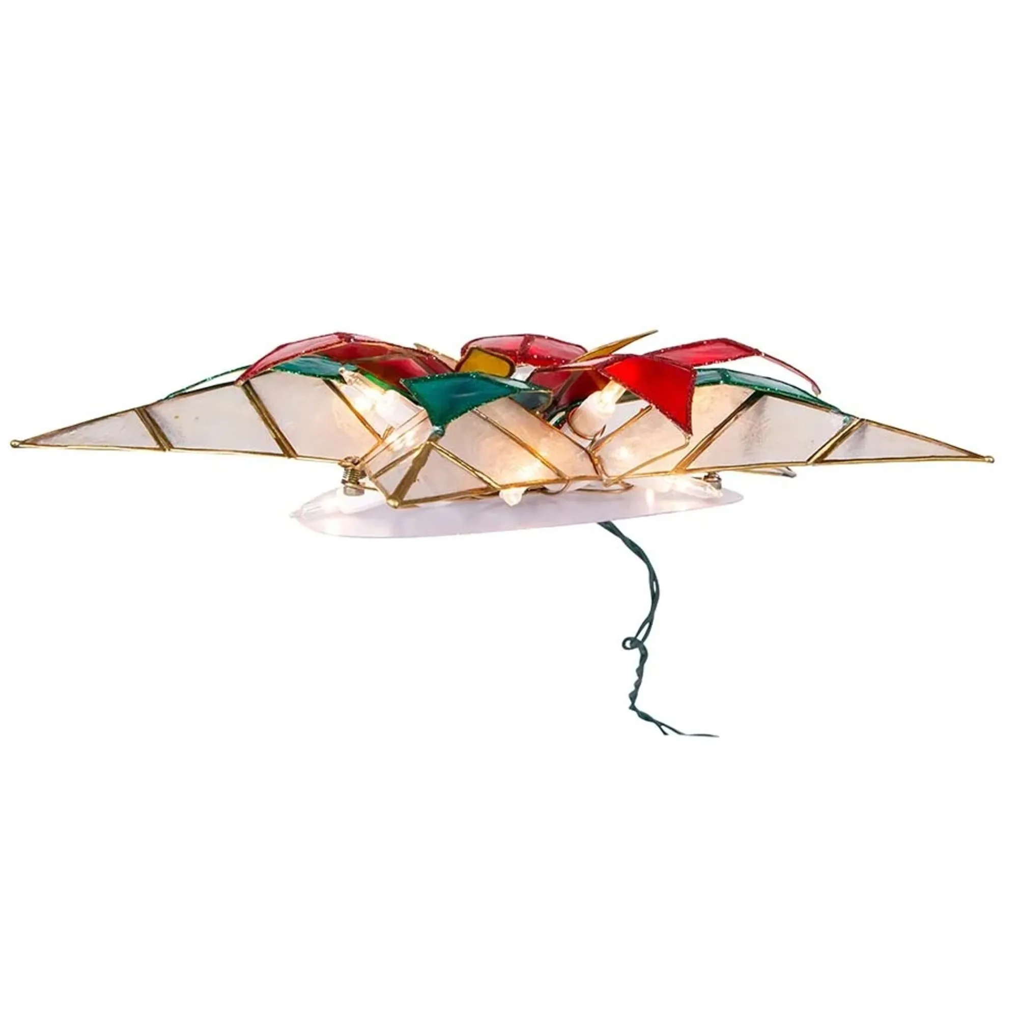 KSA Stars-13" Lighted Red And Gold Poinsettia Star Christmas Tree Topper, Multicolor Lights