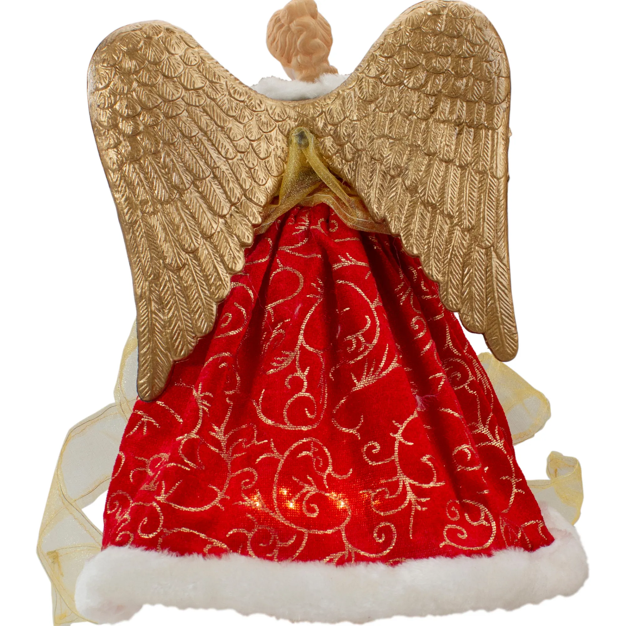Northlight Angels-12" Lighted Red And Green Angel With Wings Christmas Tree Topper - Clear Lights