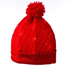 Contemporary Home Living Stars-12" Lighted Red Led Knit Cap Christmas Tree Topper, Clear Lights