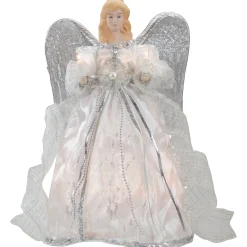 Northlight Angels-12" Lighted Silver Angel With Wings Christmas Tree Topper - Clear Lights