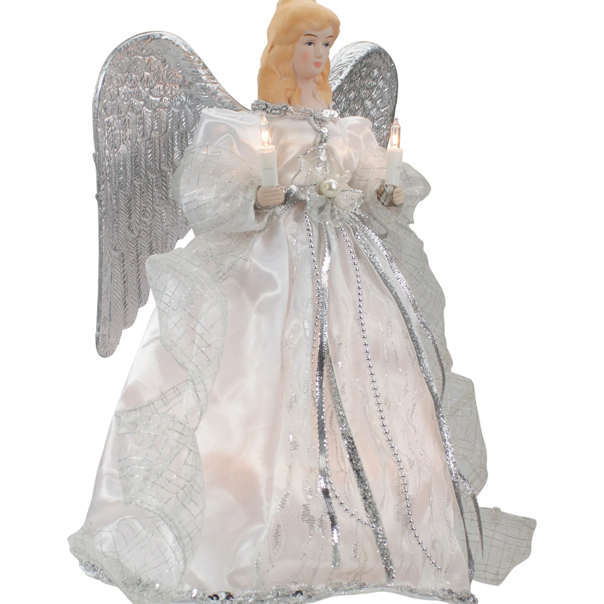 Northlight Angels-12" Lighted Silver Angel With Wings Christmas Tree Topper - Clear Lights