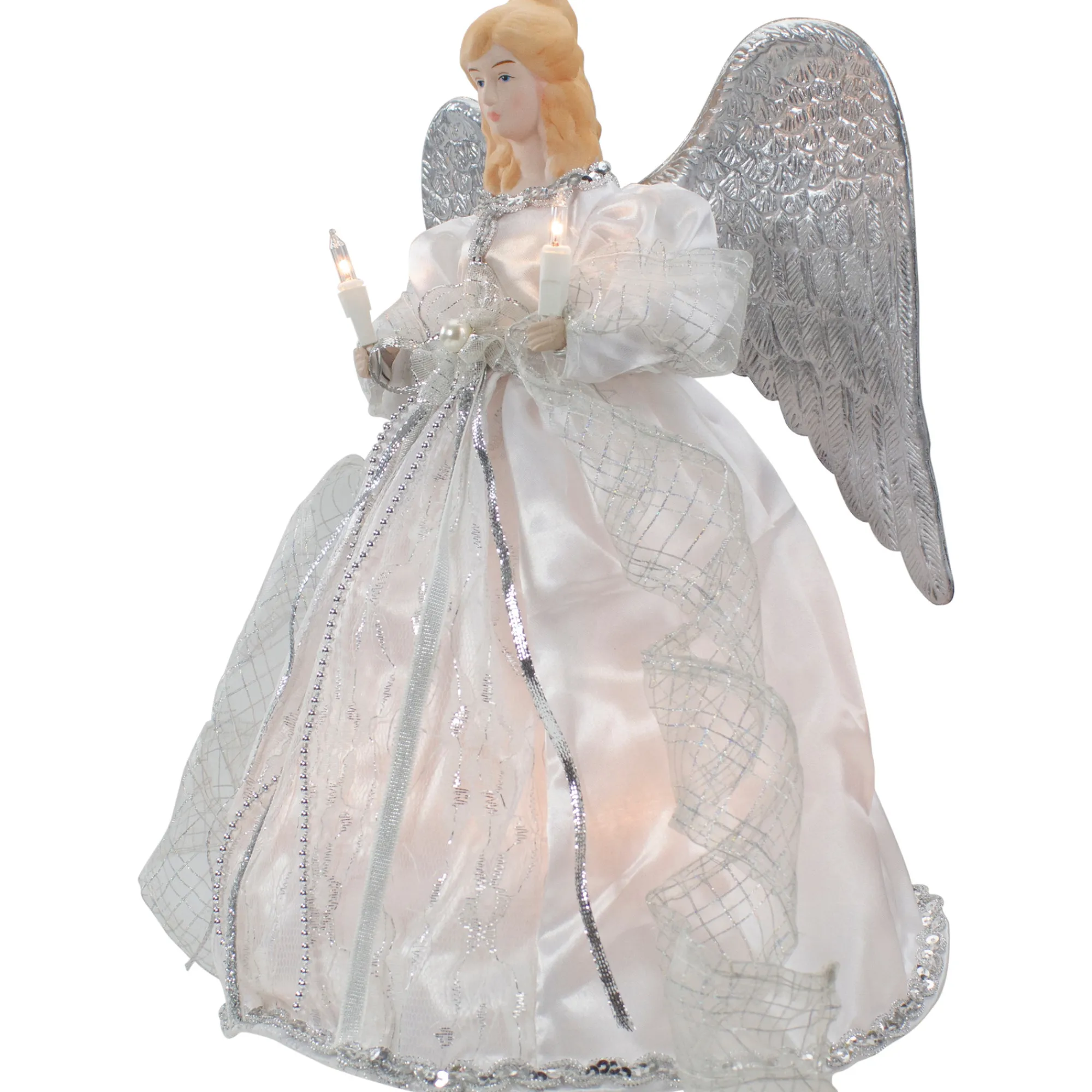 Northlight Angels-12" Lighted Silver Angel With Wings Christmas Tree Topper - Clear Lights
