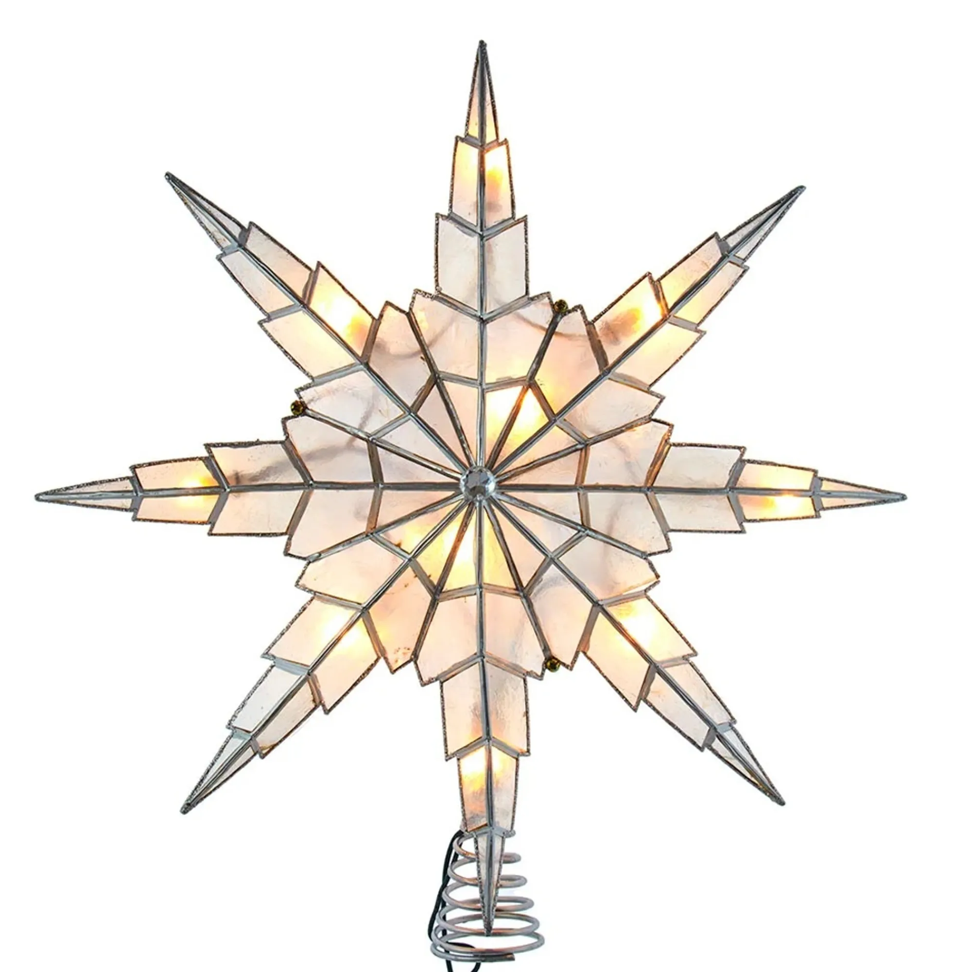 KSA Stars-15" Lighted Silver Capiz Shell Star Christmas Tree Topper, Warm White Lights