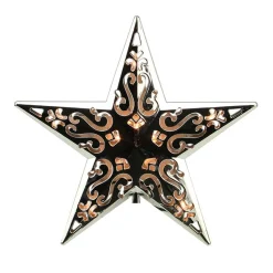 Sienna Stars-8" Lighted Silver Cut-Out Design Star Christmas Tree Topper - Clear Lights