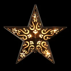Sienna Stars-8" Lighted Silver Cut-Out Design Star Christmas Tree Topper - Clear Lights