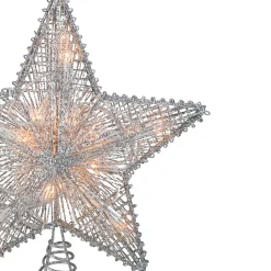 Kurt Adler Stars-10" Lighted Silver Glittered Star Christmas Tree Topper - Clear Lights
