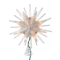 KSA Stars-9.5" Lighted Silver Star Christmas Tree Topper, Ul Clear Lights