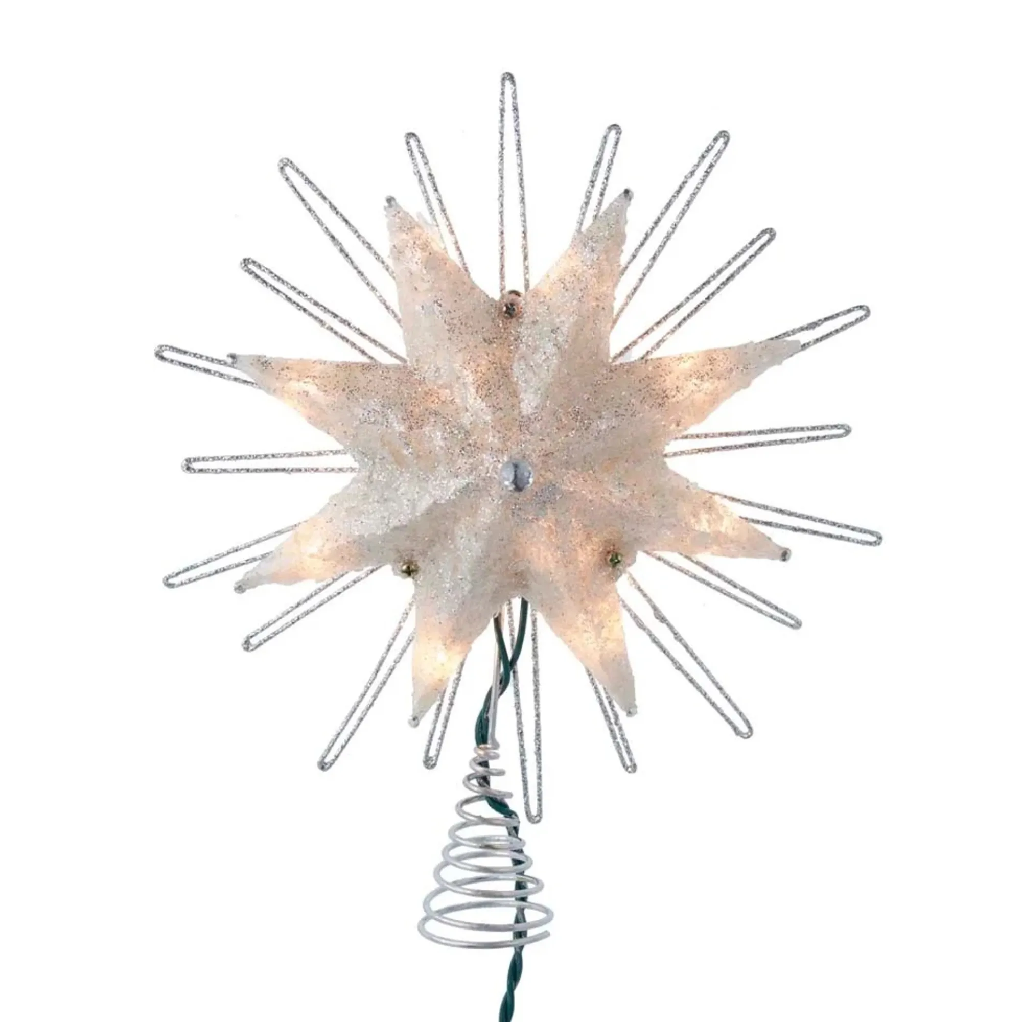 KSA Stars-9.5" Lighted Silver Star Christmas Tree Topper, Ul Clear Lights
