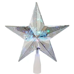 KSA Stars-11.25" Lighted Silver Star Christmas Tree Topper, Clear Lights