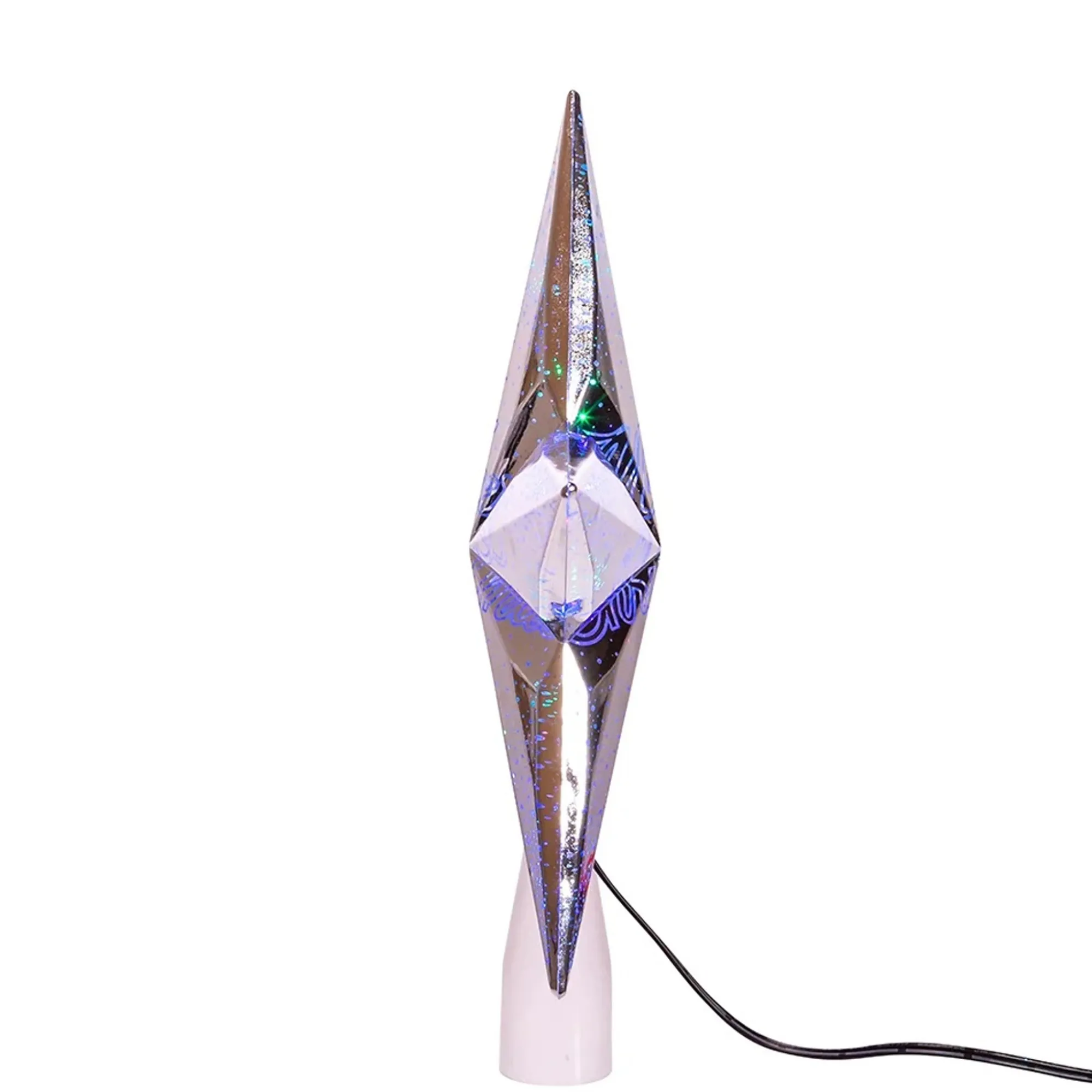 KSA Stars-11.25" Lighted Silver Star Christmas Tree Topper, Clear Lights