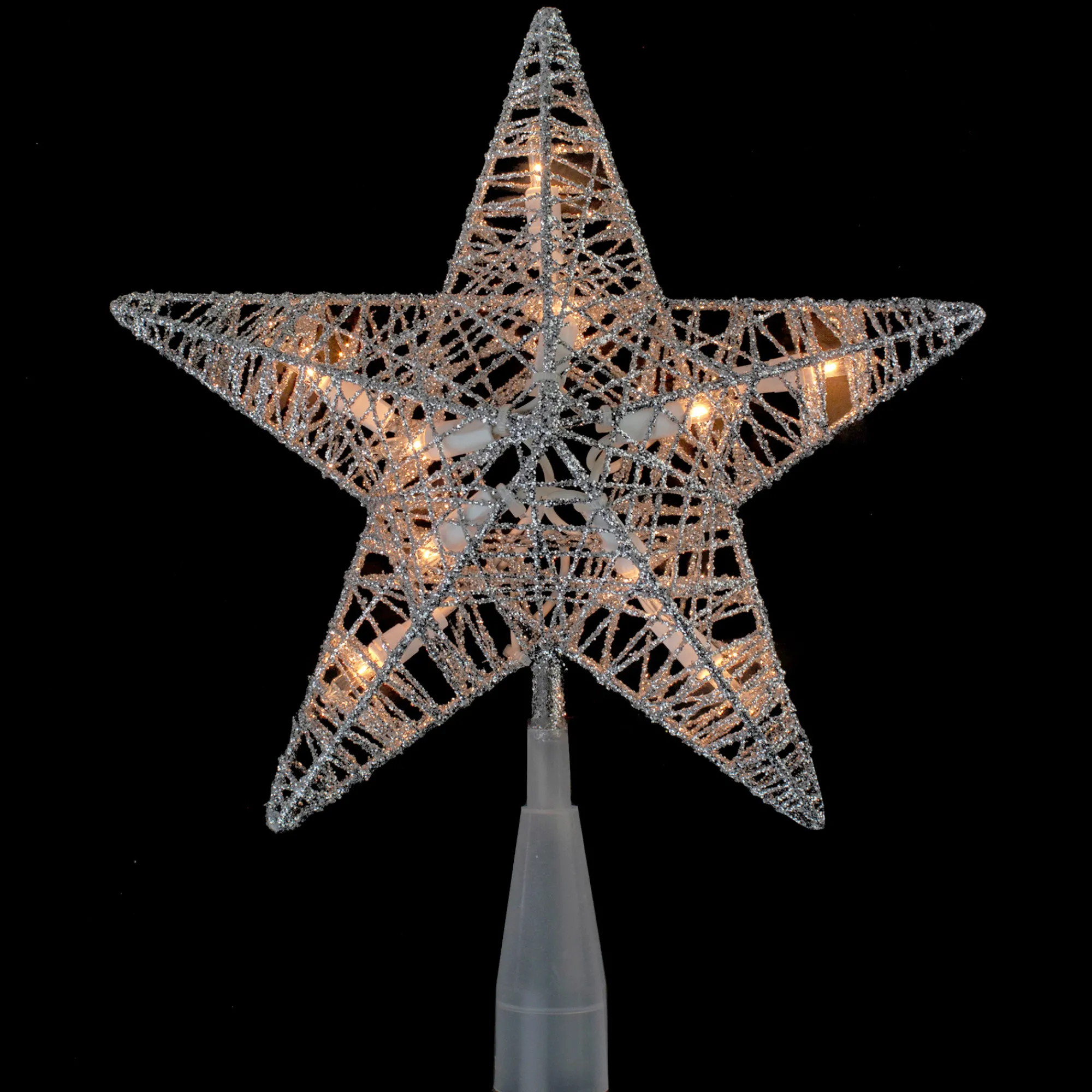 Northlight Stars-9.5" Lighted Silver Star Christmas Tree Topper - Clear Lights