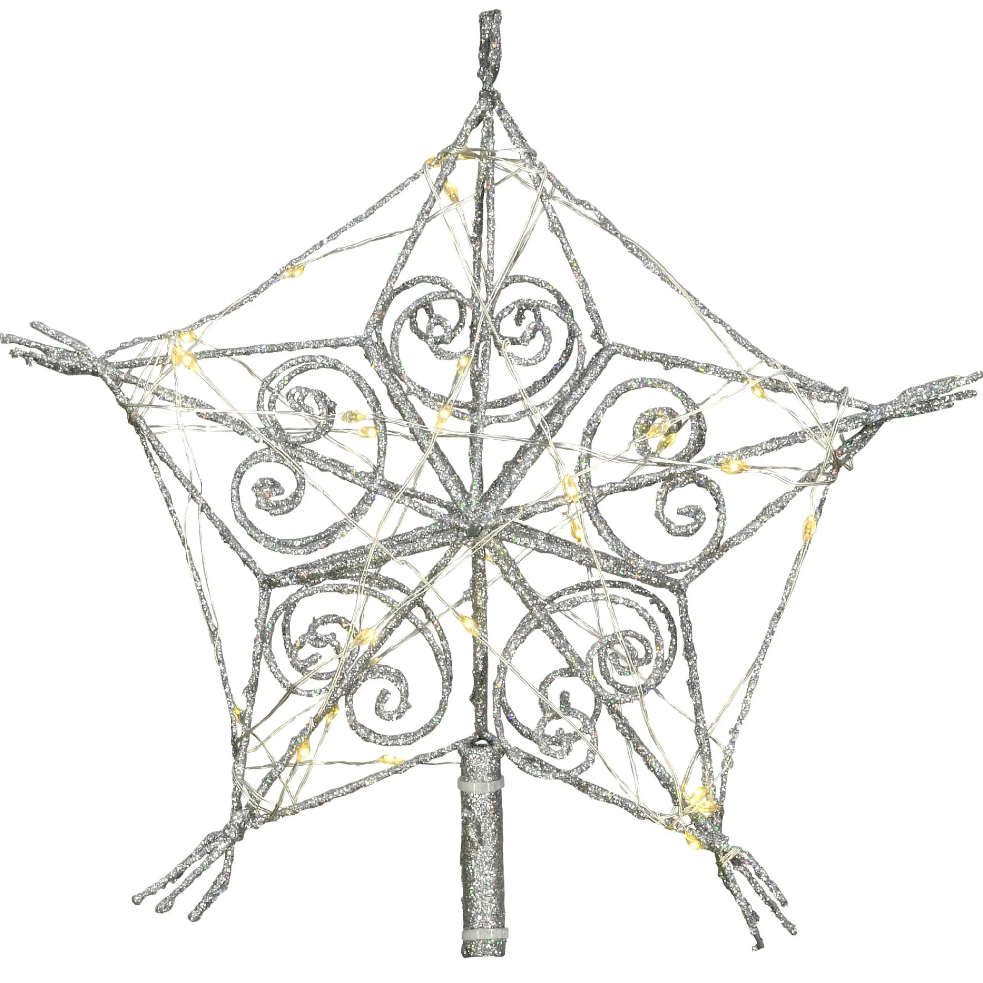 Christmas Central Stars-10.5" Lighted Snowflake With Swirl Design Christmas Tree Topper, Dual Color Lights