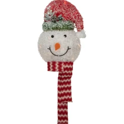 Northlight Stars-22" Lighted Snowman Wearing A Red Frosted Hat With Pine Christmas Tree Topper