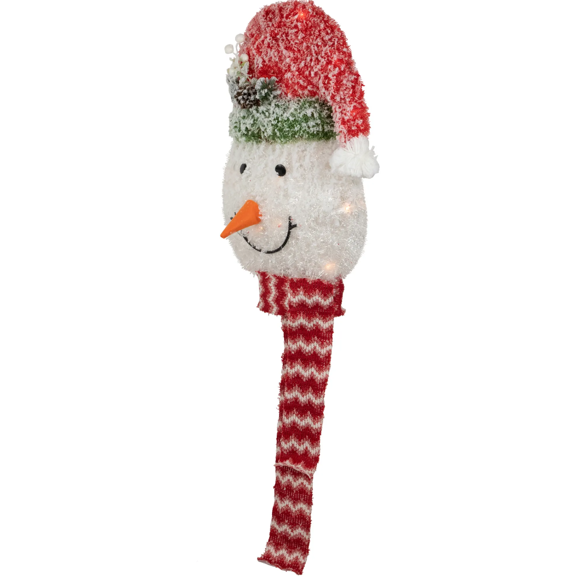 Northlight Stars-22" Lighted Snowman Wearing A Red Frosted Hat With Pine Christmas Tree Topper