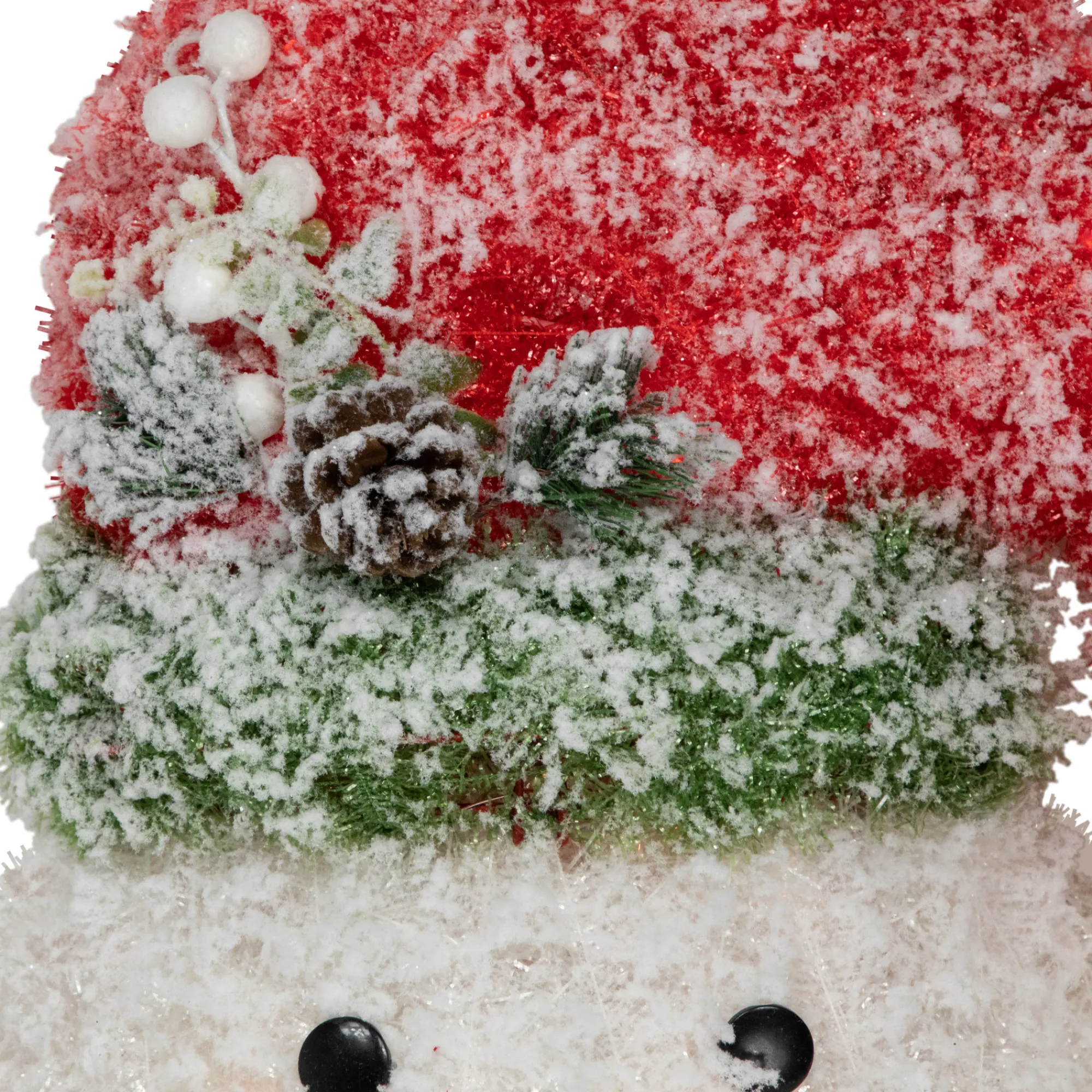 Northlight Stars-22" Lighted Snowman Wearing A Red Frosted Hat With Pine Christmas Tree Topper