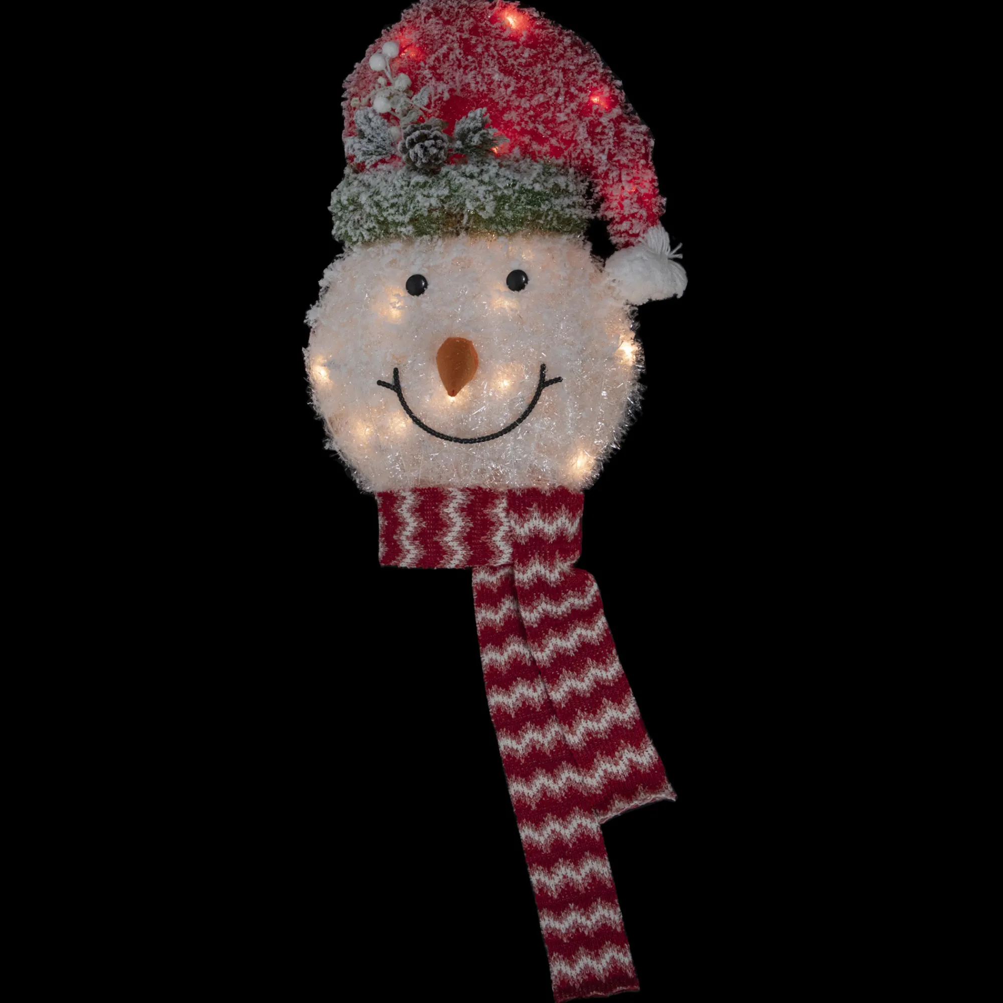Northlight Stars-22" Lighted Snowman Wearing A Red Frosted Hat With Pine Christmas Tree Topper